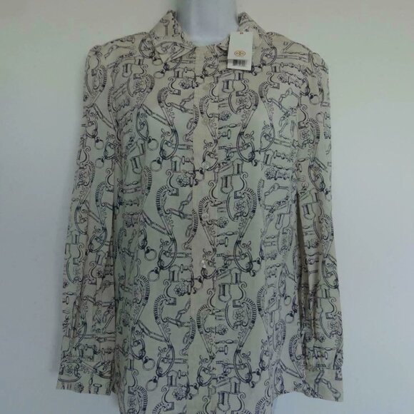 NWT TORY BURCH Silk Celestial Frentera LS Angelique Blouse Top Shirt 8 - Picture 1 of 6